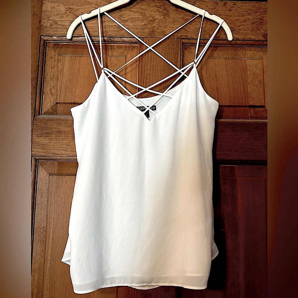 Express: Women’s Blouse, White/Cream Lined V Neck Tank Racerback